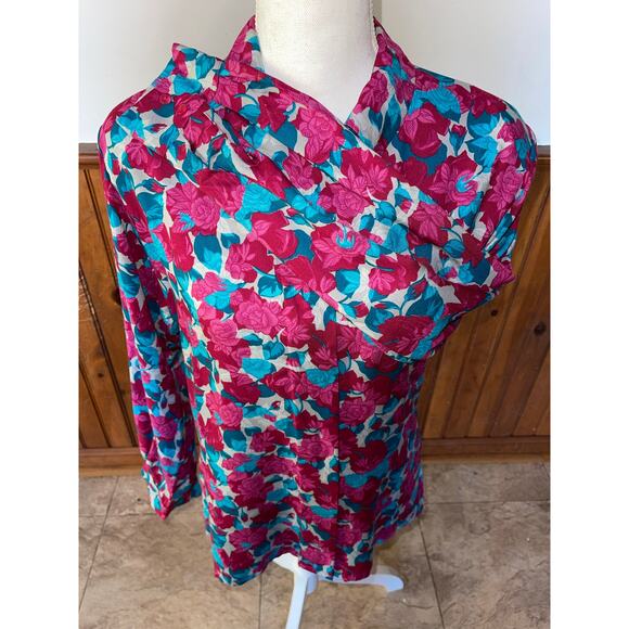 Womens Country Sophisticates by Pendleton Floral Pink Blue Button Down Blouse 8 - Picture 5 of 10